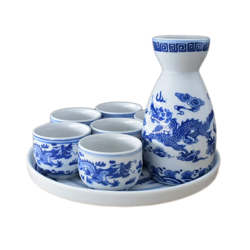 8 шт./лот винный набор Цзиндэчжэнь керамическая чашка горшок поднос голубой и