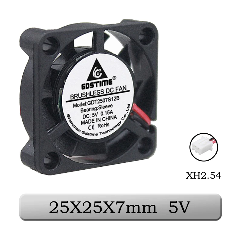Gdstime 2 шт. 5 В 5 в 25 мм 7 мм 25x25x7 мм 2507S маленький микро бесшумный вентилятор охлаждения постоянного тока 2 контакта 2,0