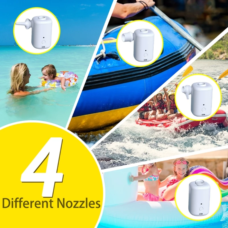 

LXAF Portable Wireless Mini Electric Air Mattress Pump with 3000mAh Battery USB Rechargeable 4 Nozzles Quick Inflator Deflator