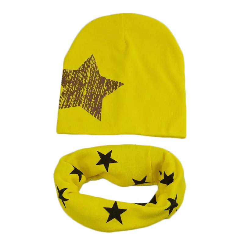big star yellow 1 комплект, детская шапка, шарф, шапочки для мальчиков, Детские хлопковые шапки с милым принтом для маленьких девочек, Весенняя камуфляжная кепка, шарфы с воротником - Цвет: big star yellow