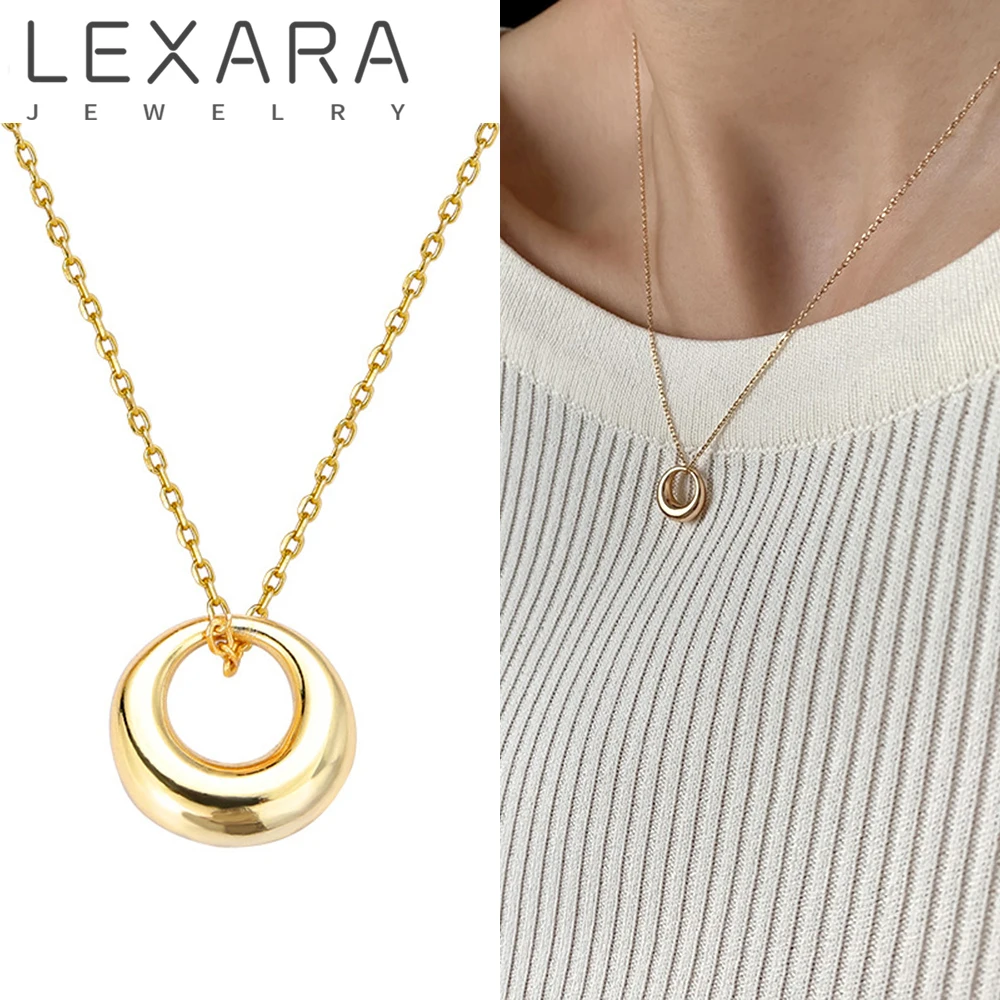 

LEXARA Minimalist Round Circle Pendant Necklace For Women Gold Color Copper Alloy Hollow Geometric Choker Accessories Jewelry