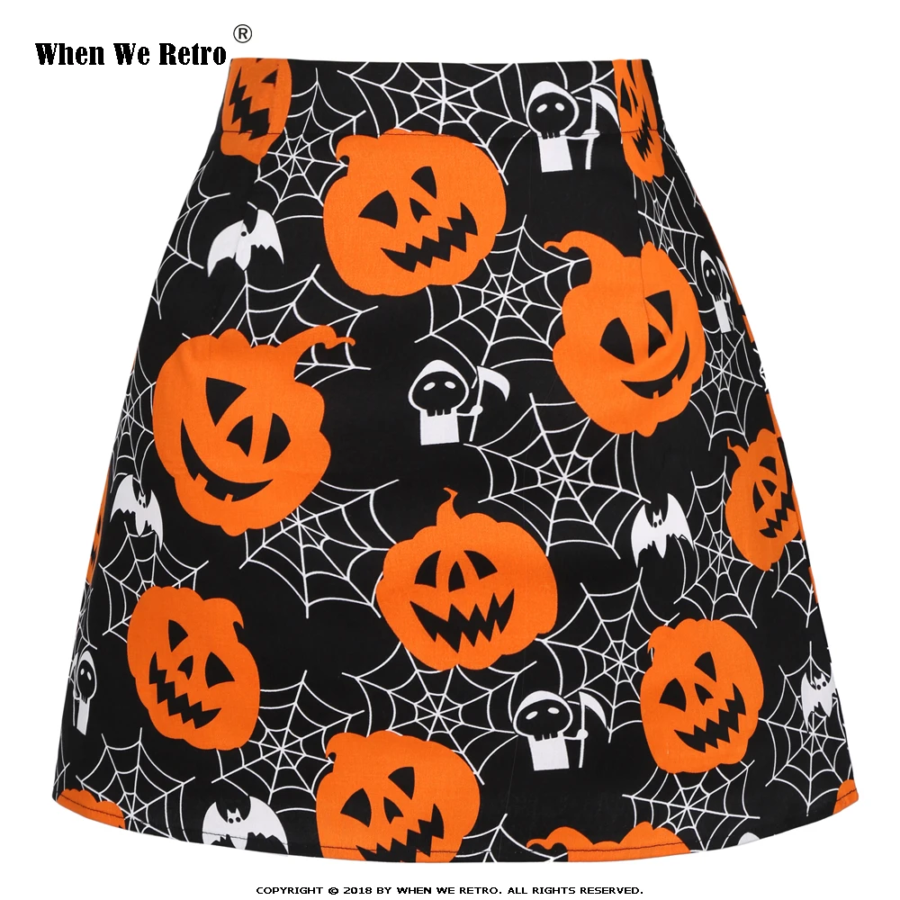 

Летние юбки-карандаш на Хэллоуин, Женская мини-юбка с высокой талией, 2021, уличная одежда, винтажная сексуальная юбка, хлопковые юбки с черным принтом тыквы