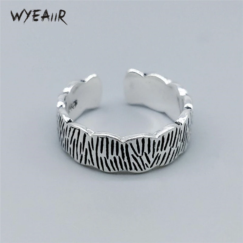 

WYEAIIR Retro Thai Silver Cute Fresh Bark Shape Personality 925 Sterling Silver Female Resizable Opening Rings