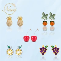 korea fashion fruit creative earrings for women cute fine red watermelon grapes apple crystal piercing stud earrings gift female