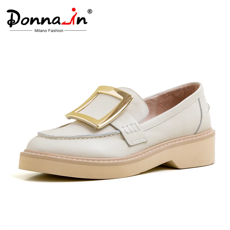 Лоферы женские повседневные на платформе из коровьей кожи с металлической