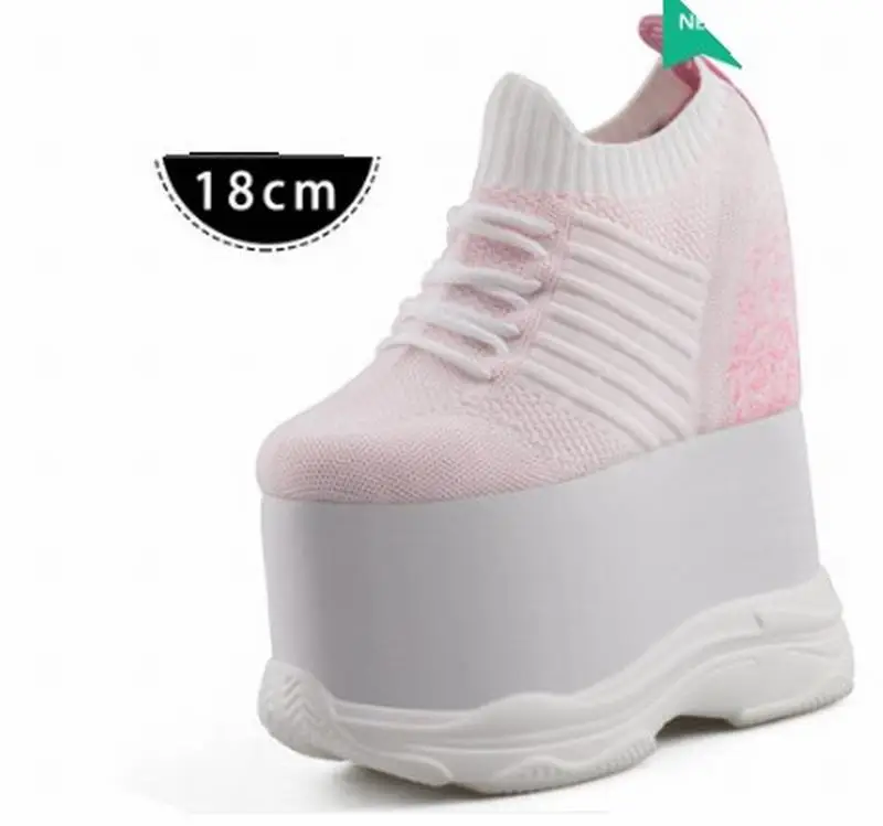 white 18cm Cyabmoz/женские кроссовки на высоком каблуке, увеличивающие рост; дышащая обувь на платформе; женская повседневная обувь; Tenis feminino - Цвет: white 18cm