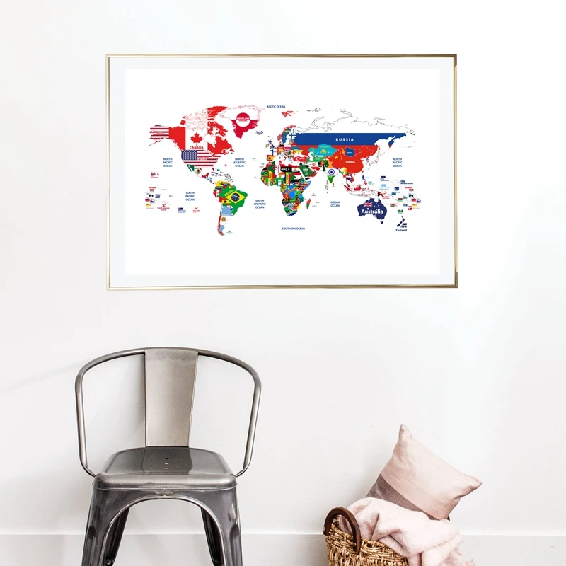Карта мира плакат объединенные флаги стран холст художественные принты