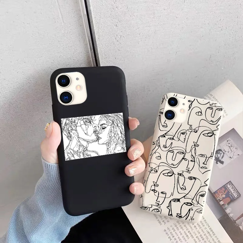 Funny Abstract Women Face Line Sort Phone Case For iPhone 12 13 mini 11 Pro Max SE 2020 6s 7 8 Plus X XR XS Max Silicone Cover