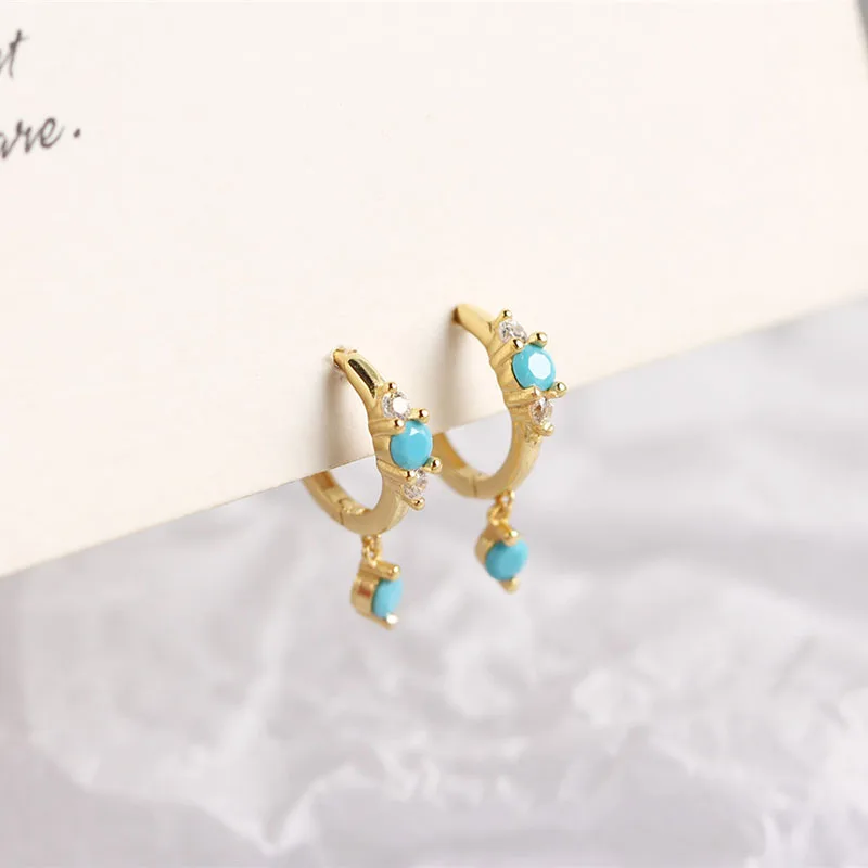 Женские серьги обручи WTLTC синие бирюзовые камень висячие с подвеской из двух