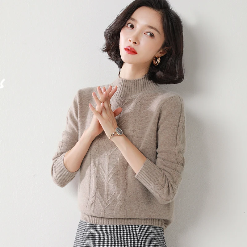 black sweater cashmere wool thick brown jumper women clothing turtleneck long sleeve top winter clothes tricot plus size tops za