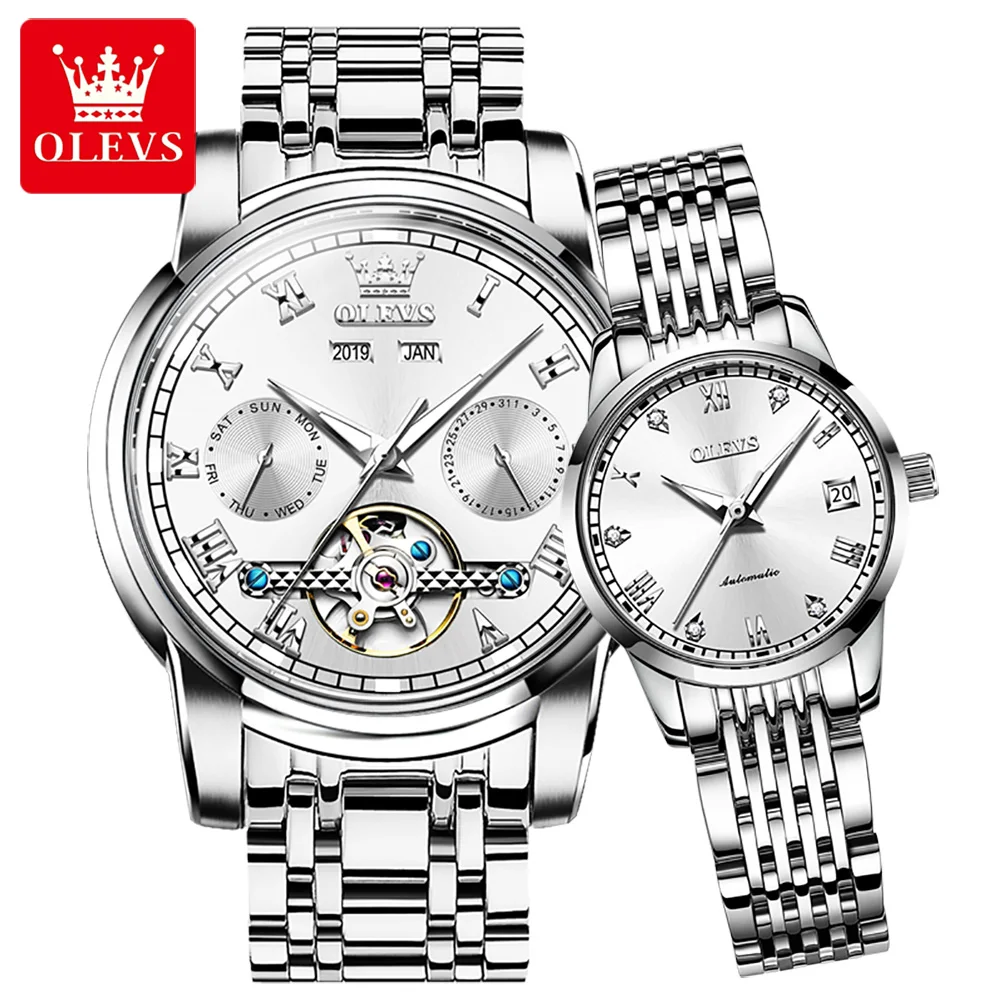 OLEVS Top Couple Watch Brand Luxury Classic Mechanical Waterproof Luminous Hands Automatic Date Fashion Retro Lover Watch 6607