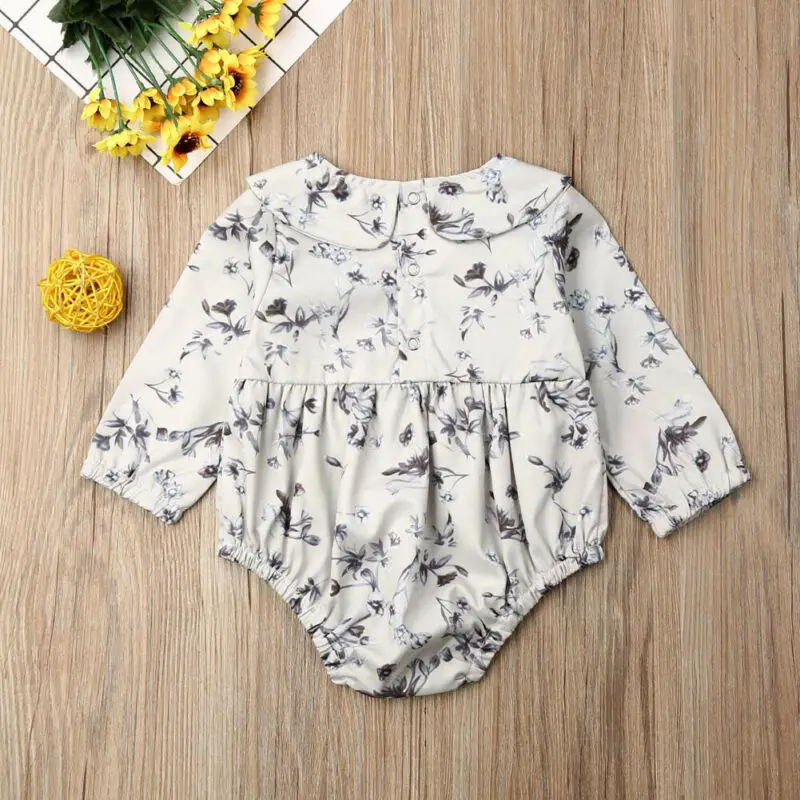 2019 Toddler Newborn Baby Girl Bodysuit Floral Autumn Long Sleeve Peter Pan Collar Jumpsuit Playsuit Clothes Outfits Clothing |