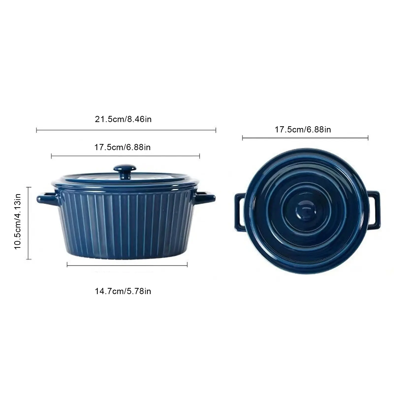 

1200ml Household Large Soup Bowl Simple Ceramic Double-ear Bowl with Lid, Anti-scalding Instant Noodle Bowl Baking Bowl