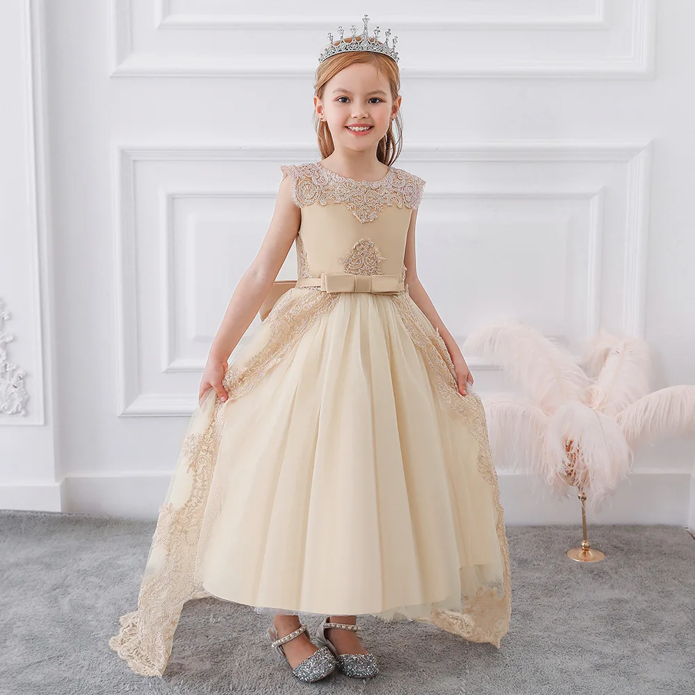 

Tutu Wedding Dress Princess Kids Christmas Clothing New Children's Dress Flower Elegant Bronzing Party Girls Catwalk Long