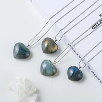 natural labradorite necklace moonstone crystals heart shaped stone polished colorful gemstone pendant spiritual meditation