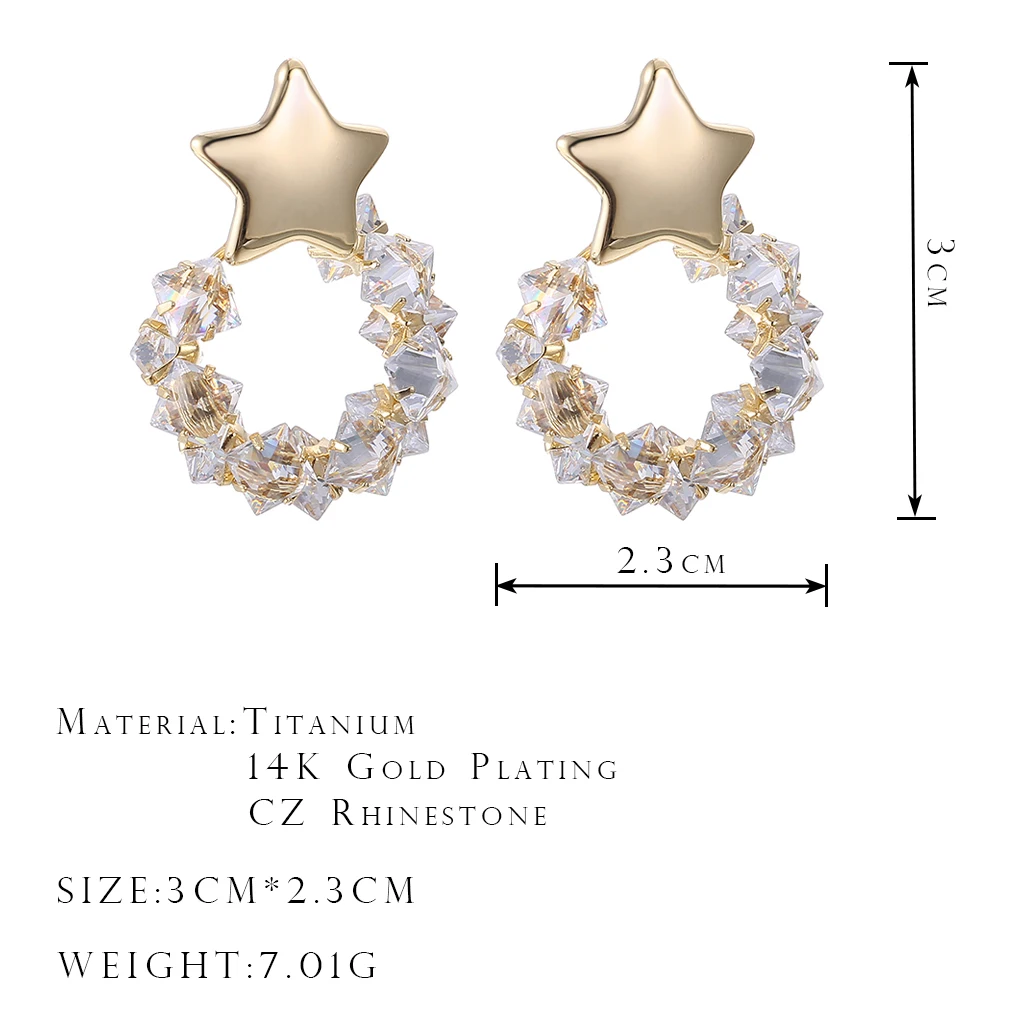 

ONYSS Luxury Star Shape Earrings 3A Zircon Earrings 2021 Trend Jewelery Women Cross Stud Earrings