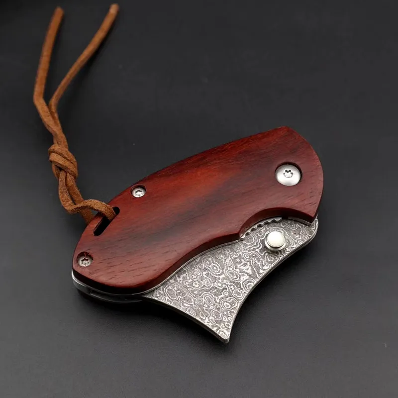 Дамасский складной нож острый карманный мини Клинок с ручкой из красного