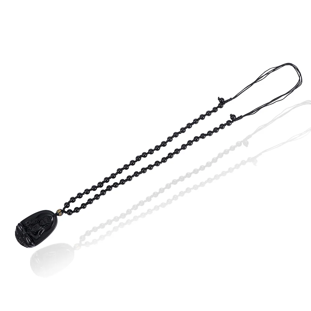 Buddha Pendant Necklace Obsidian Carving Lucky Safe Amulet Women Men Gift Jewelry | Украшения и аксессуары