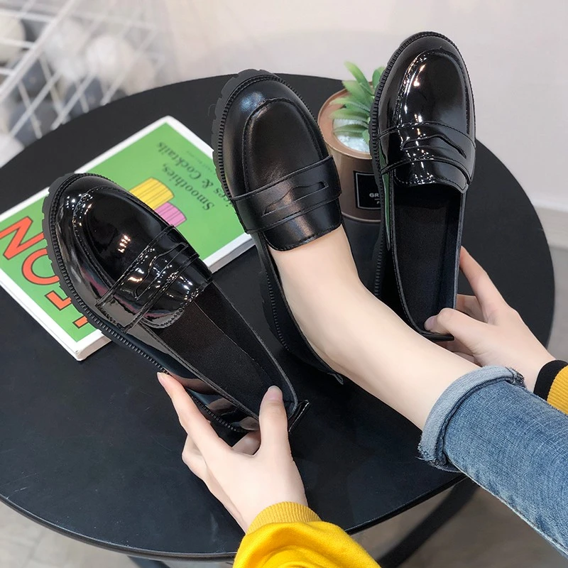 

Women Single Shoes PU Leather Chunky Heels Ladies Platform Woman Pumps Slip on 2021 Spring Metal Buckle Fashion Female Footwear
