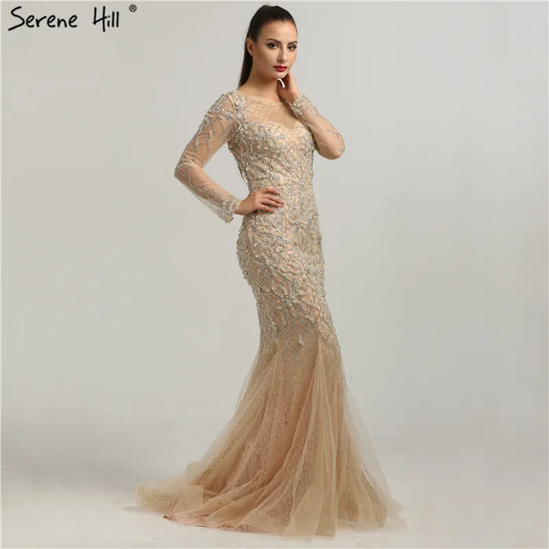 Роскошные персиковые блестящие вечерние платья Русалка жемчуг бисер