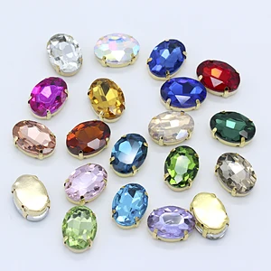 Украшения для свадебного платья, Овальные, 24 цвета, стразы с плоским основанием, 4-бусины с отверстиями золотых зажимов