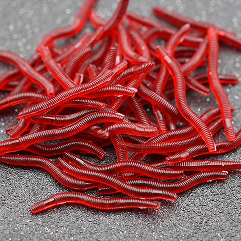 

100PCS Soft Bionic Red Earthworm Lifelike Fishy Smell Red Worms Artificial Fishing Lure Crankbaits Hooks Baits Tackle