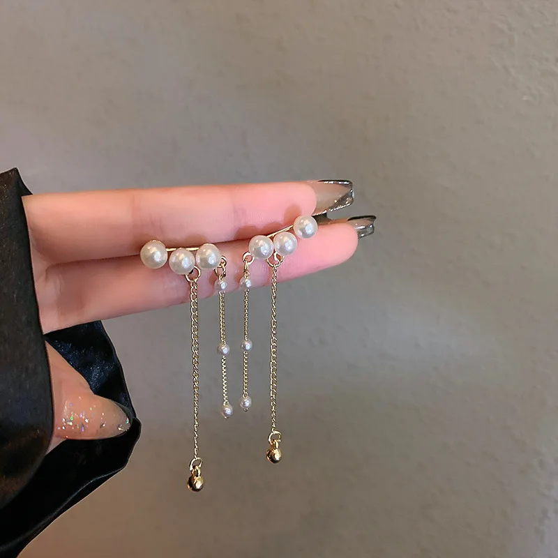 

925 Silver Needle Pearl Tassel Earrings Female Korean Fashion Super Fairy Temperament Literary Style Versatile Personal
