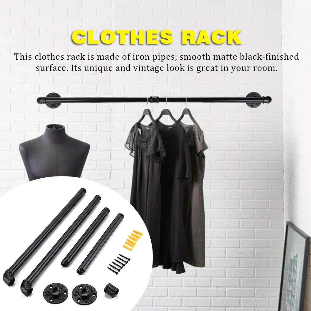 

Hanging Shelf Home 2 Base Industrial Pipe Easy Install Multipurpose Garment Black Clothes Rack Space Saving Wall Mounted Rustic