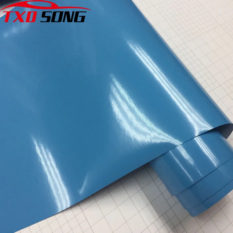 

50cm*200/300cm Premium Glossy Light blue Vinyl Sticker With Air Free Bubble Gloss Car Wrap Decal For Car Body Decoration