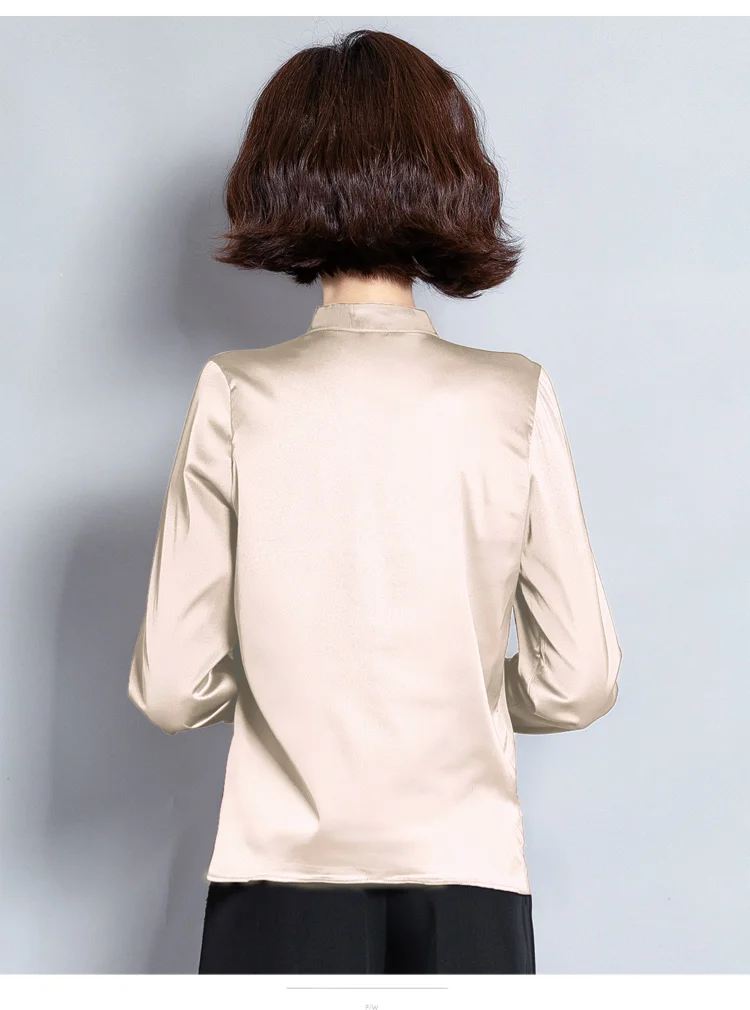 Осенние корейские модные шелковые женские рубашки атласное с длинными рукавами