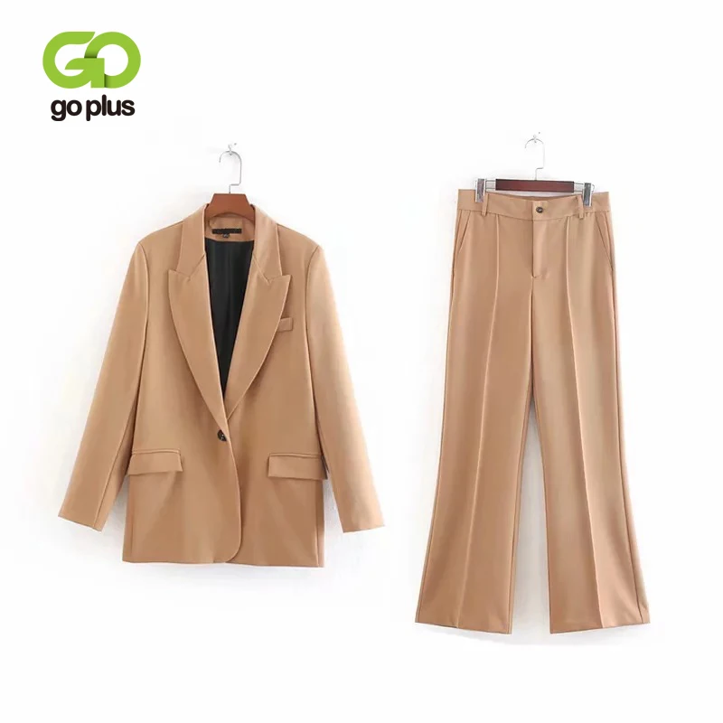 Женский офисный костюм GOPLUS блейзер на одной пуговице и расклешенные брюки с