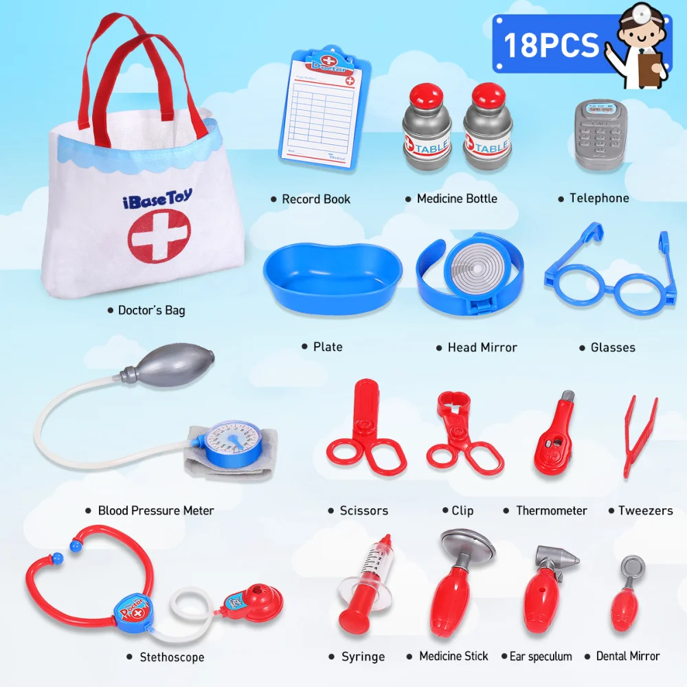 

iBaseToy Set of 18PCS Kids Tools Pretend Play Role Play Tools Kit Nursing for Toddlers Boys Girls