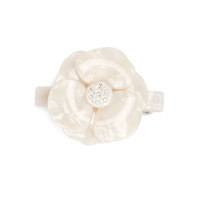 Красивая маленькая заколка для волос Камелия Фотолюминесцентная белая стразы