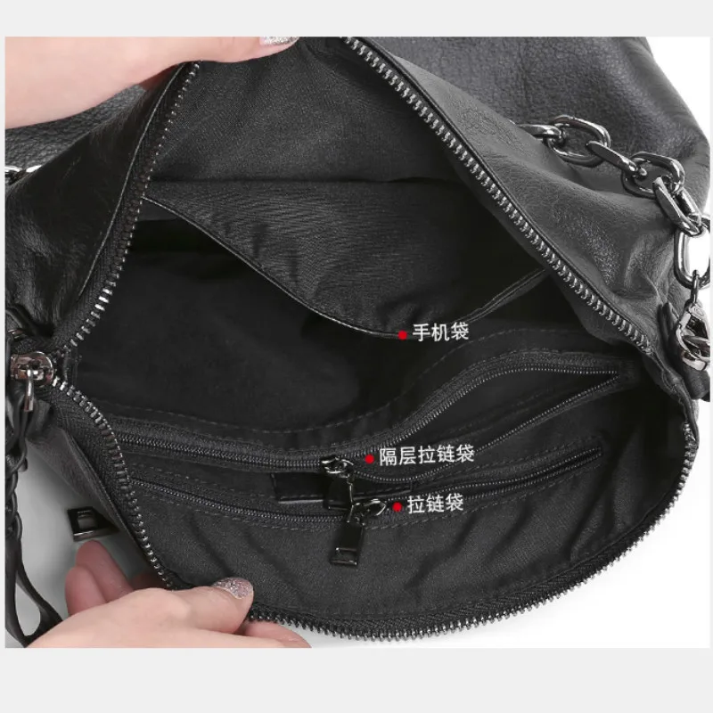 

100% Genuine Leather Women's Bag Chain Black Female Over Shoulder Bags Luxury Designer Satchel Handbag Crossbody Bolso