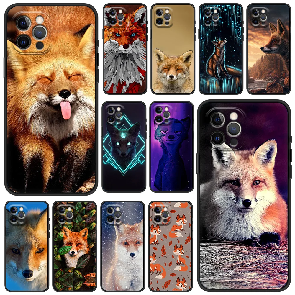 Cute cartoon animal fox Phone Case For iPhone 13 14 12 11 Pro MAX XR X SE XS 7 8 Plus Luxury iPhone13 14 Fundas Soft Black Cover