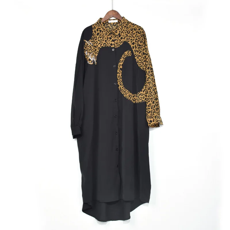 

Leopard-print stitching irregular long TP003