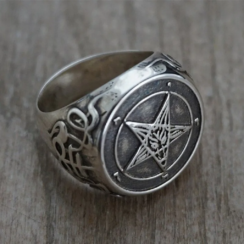 Винтаж печатка sigil of Lucifer кольцо для Для мужчин мальчиков ведьмы в готическом