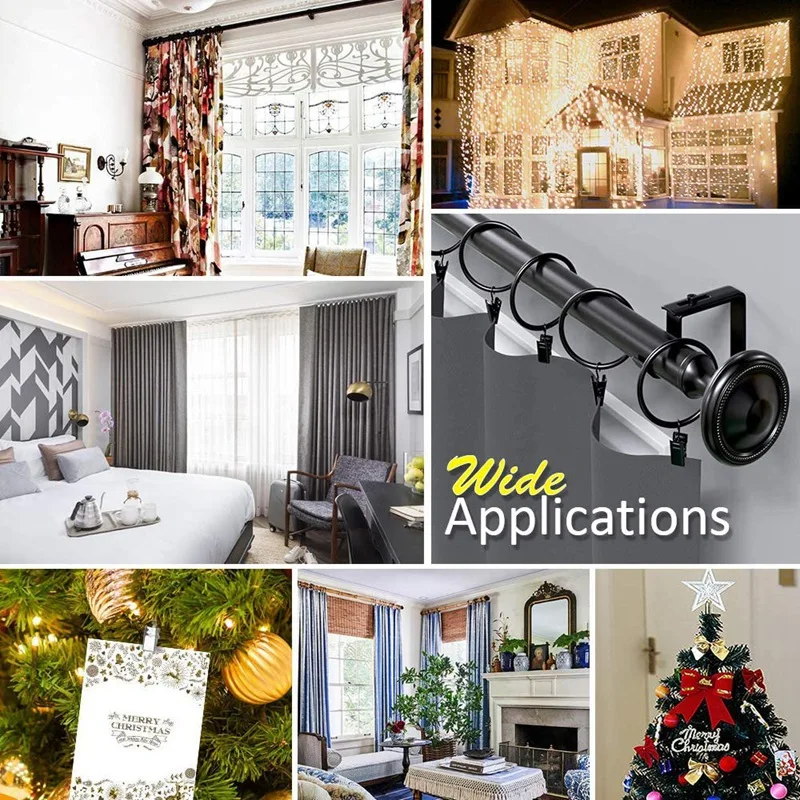 

100 PCS Curtain Ring with Clip and 10 Pcs Clip, 1 Inch (2.54 mm) Metal Decorative Black Curtain Window Ring