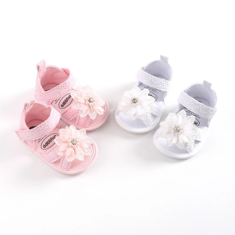 

2021 Summer Newborn Baby Girls Sandals+Headwear Embroidery Floral Pattern Princess Shoes Lace Flower Headwear 2Pcs Set 0-18M