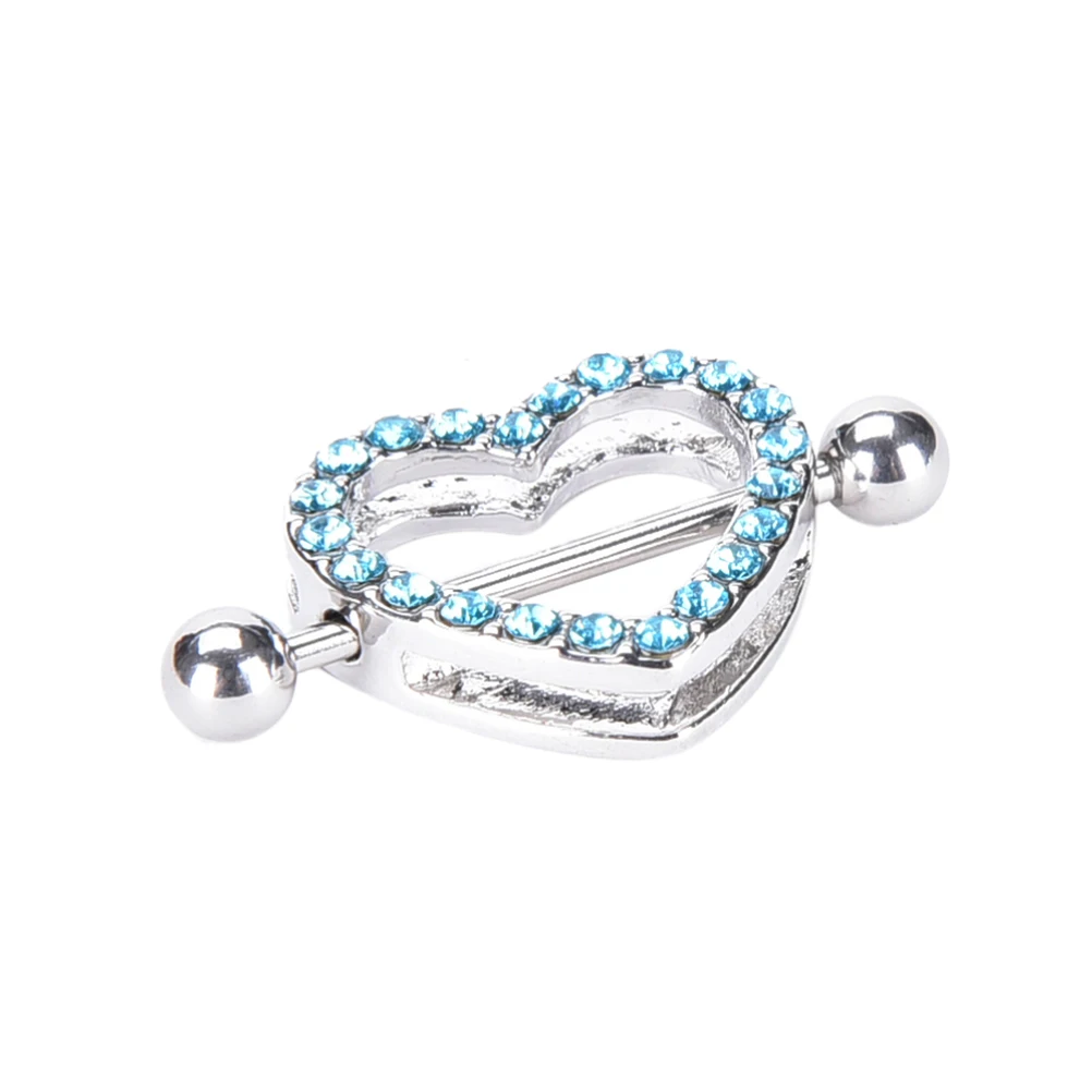 blue 1 шт Панк хрустальные подарки сердечки соска Бар Кольца Сердце Кольцо для сосков штанга пирсинг ювелирные изделия для женщин синий розовый белый - Окраска металла: blue