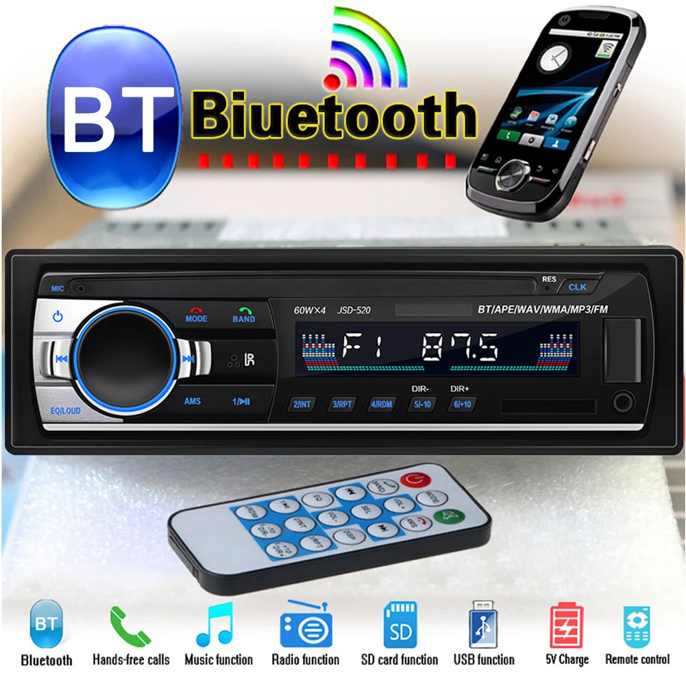 Автомагнитола Bluetooth стерео плеер MP3 USB/SD/FM USB mp3-радио Aux вход приемник