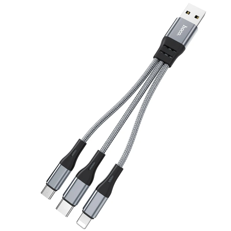 hoco 25cm short charge 3 in 1 usb cable for huawei for iphone 13 12 11 pro fast charge 8 pin micro usb type c cable for samsung free global shipping