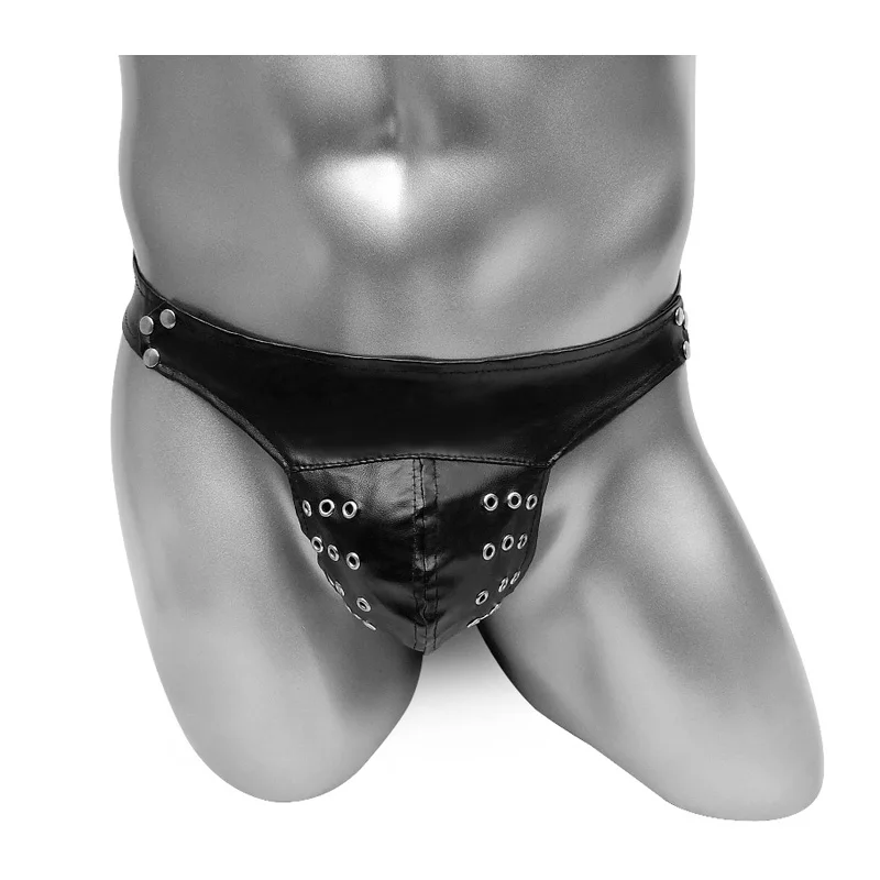 

Open Butt Jockstrap PU Faux Leather Mens Underwear Sexy Lingerie Plus Size Thong Bulge Pouch Bikini Adult Costume Underpants