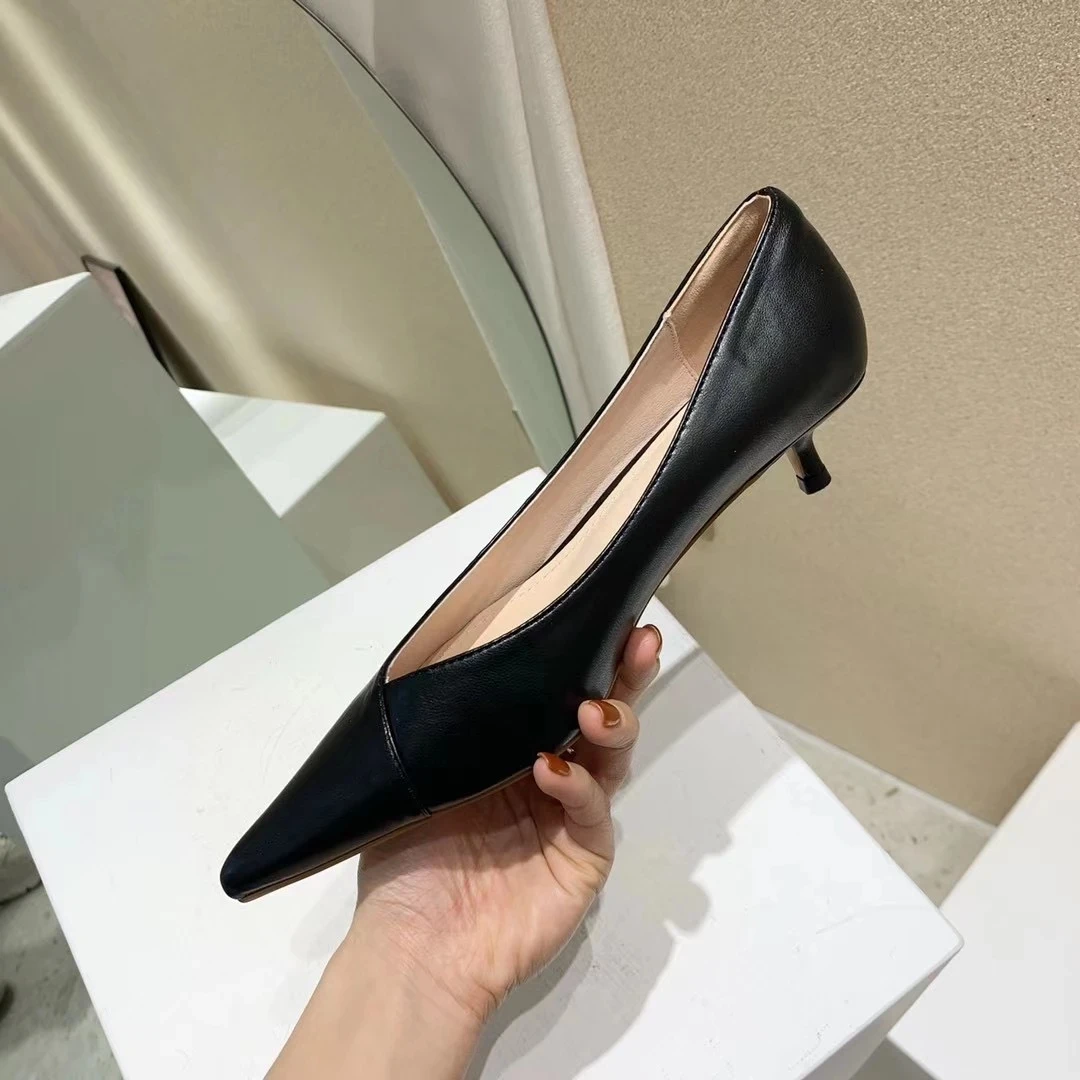 

Туфли-лодочки Женские однотонные, заостренный носок, без застежки, на тонком среднем каблуке, повседневные Модные сланцы, однотонные, корич...