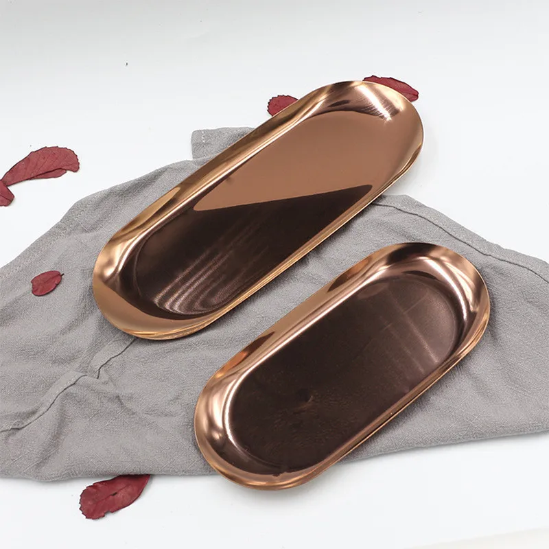 Скандинавские овальные золотые обеденные тарелки из нержавеющей стали