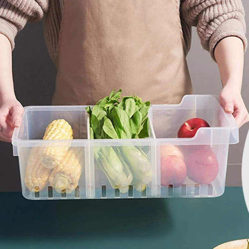

Kitchen Storage Organizer 4 Adjustable Dividers Deep Bin With Built-In Handle For Cabinets (1 Big And 1 Small)