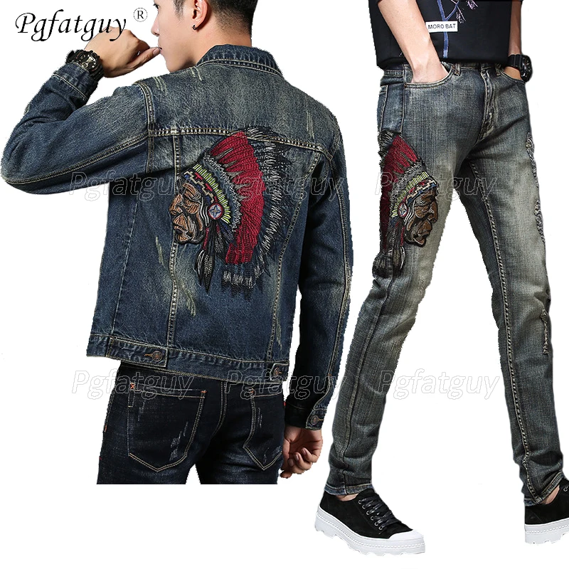 2020 Новый Для мужчин Slim Fit джинсовая куртка и штаны 2 предмета в комплекте с