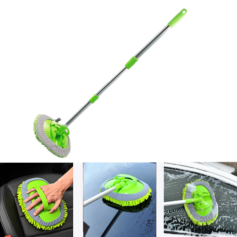 

Retractable Car Wash Mop (Including Brush Head)Dust Removal Detachable Dual-use Mop Rag Strong Water Absorption Car Cleaning