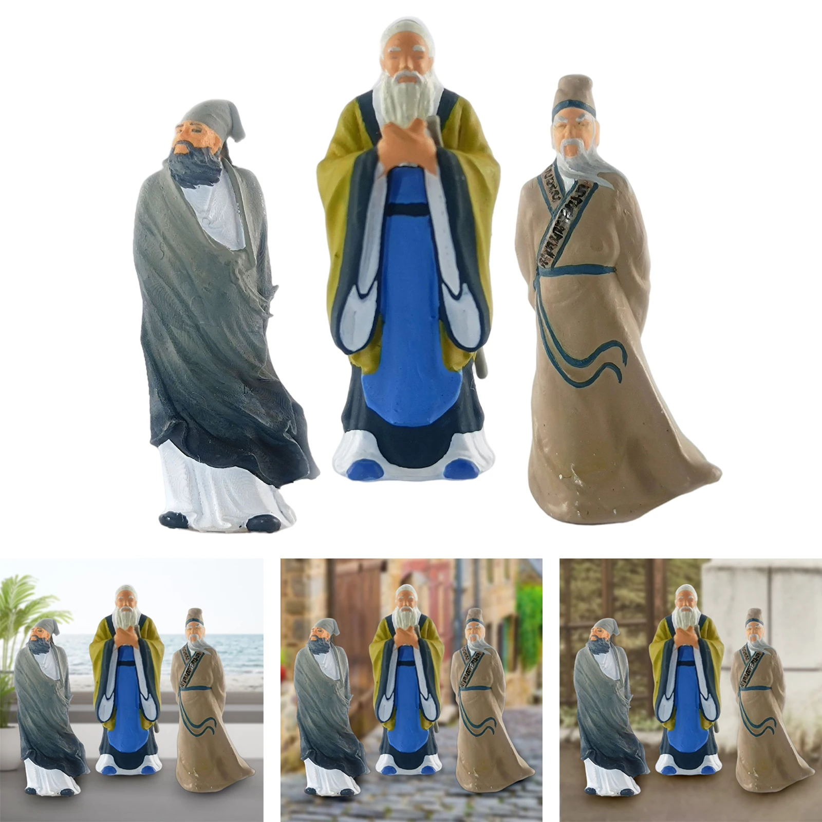 

3pcs 1/64 Hand Painted Tiny Ancient Poet Resin People Scenario Children Toy