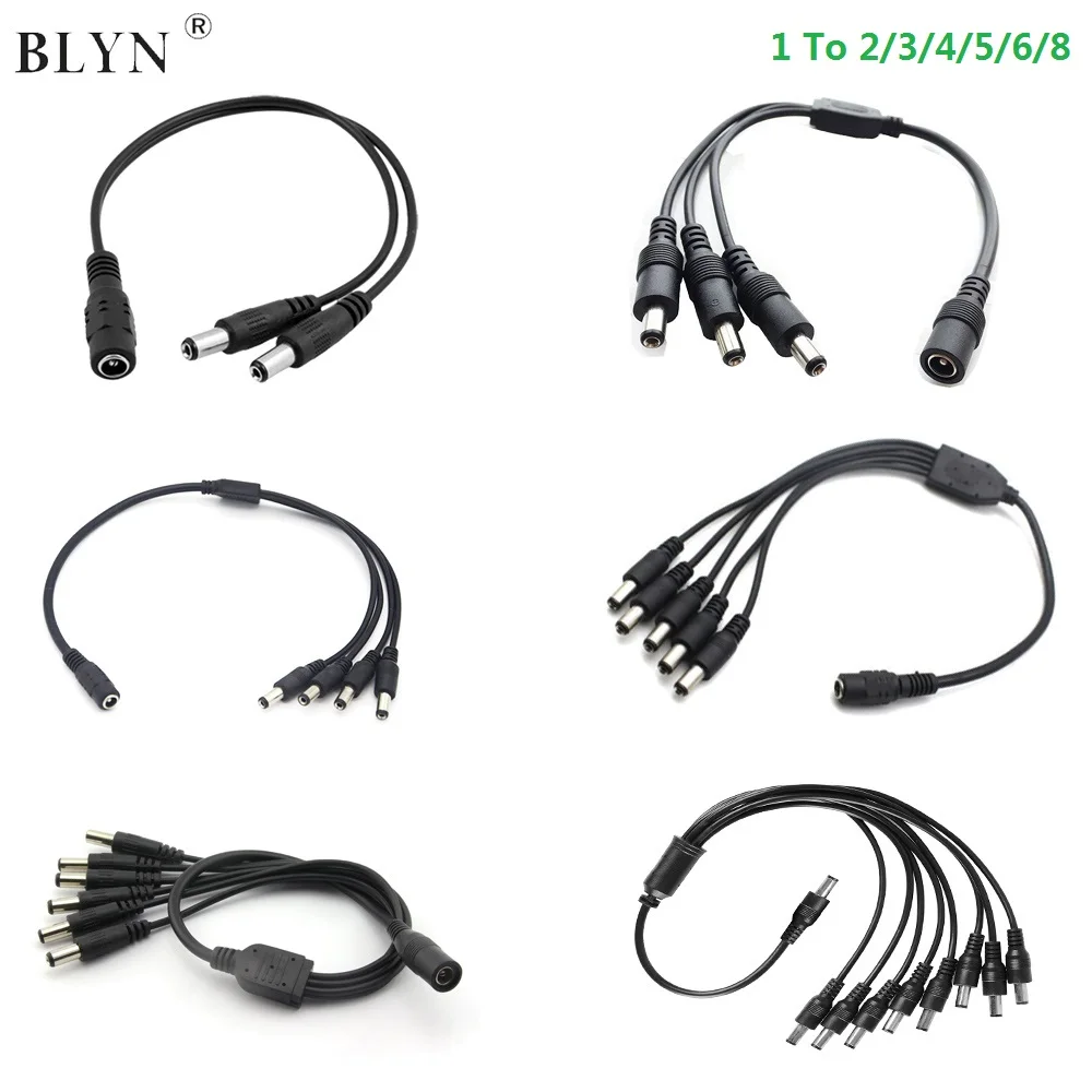 DC Power Splitter 12V 1 Female To 2 3 4 8 Male Cable Connector 5.5mm x 2.1mm Power Cord For CCTV Camera LED Strip Game Console